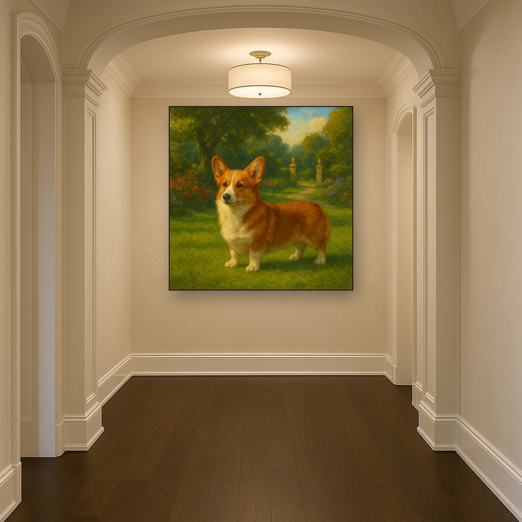 Pembroke Welsh Corgi in Royal English Garden No. 10 Fine Art Oil Painting - View 5
