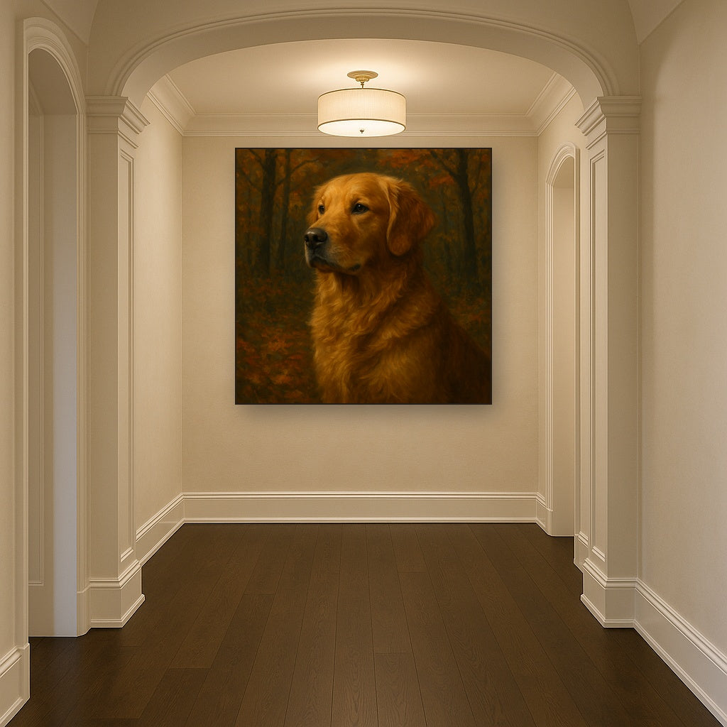 Noble Golden Retriever in Autumn Woods No. 11 Fine Art Oil Painting - View 5