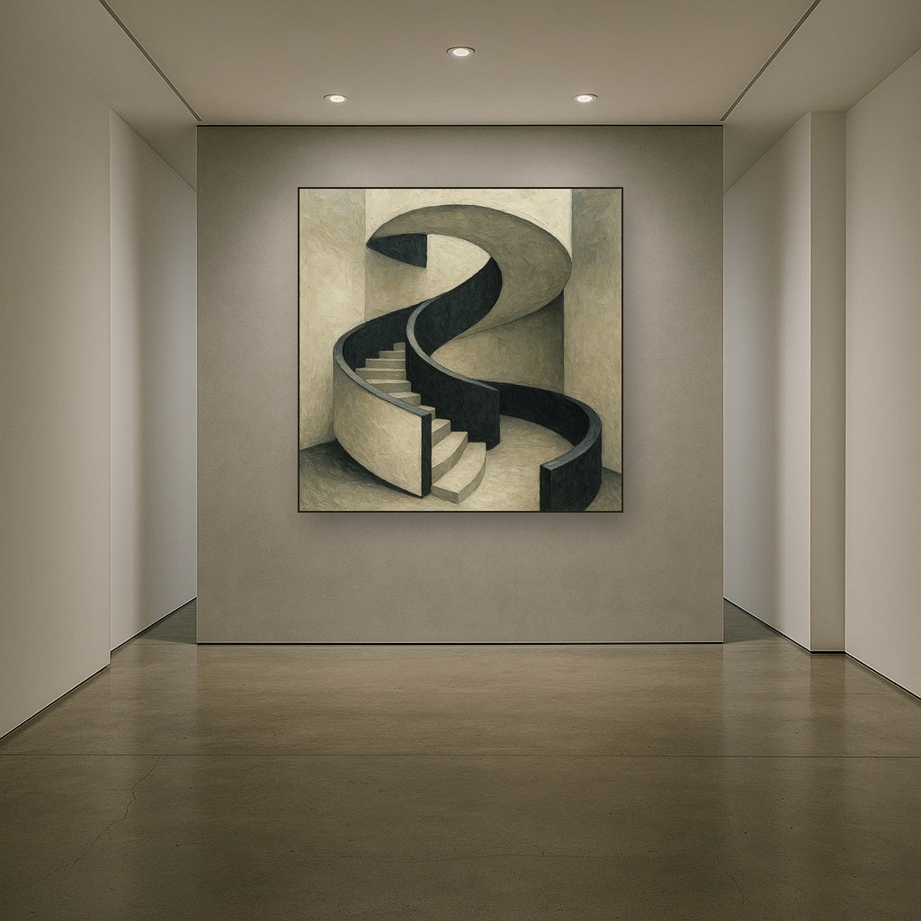 Minimalist Spiral Staircase Geometric Oil Painting - View 5