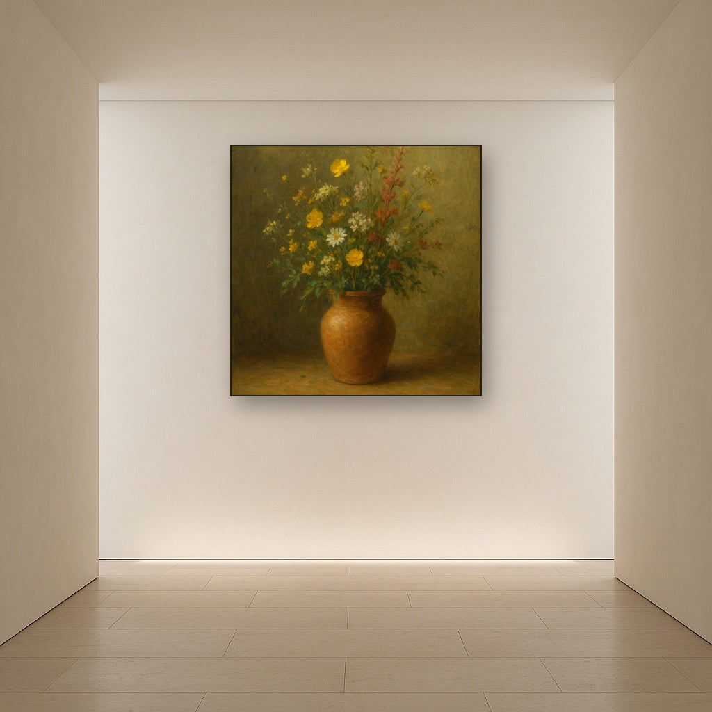 Vintage Meadow Wildflowers in Earthenware Jar No. 14 Fine Art Oil Painting - View 5