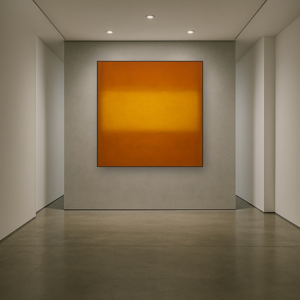 Warm Amber & Raw Sienna Sunset Meditation No. 27 Oil Painting Staged in Bright Entryway and Hallway Gallery Wall, Hand Painted Fine Art on Linen