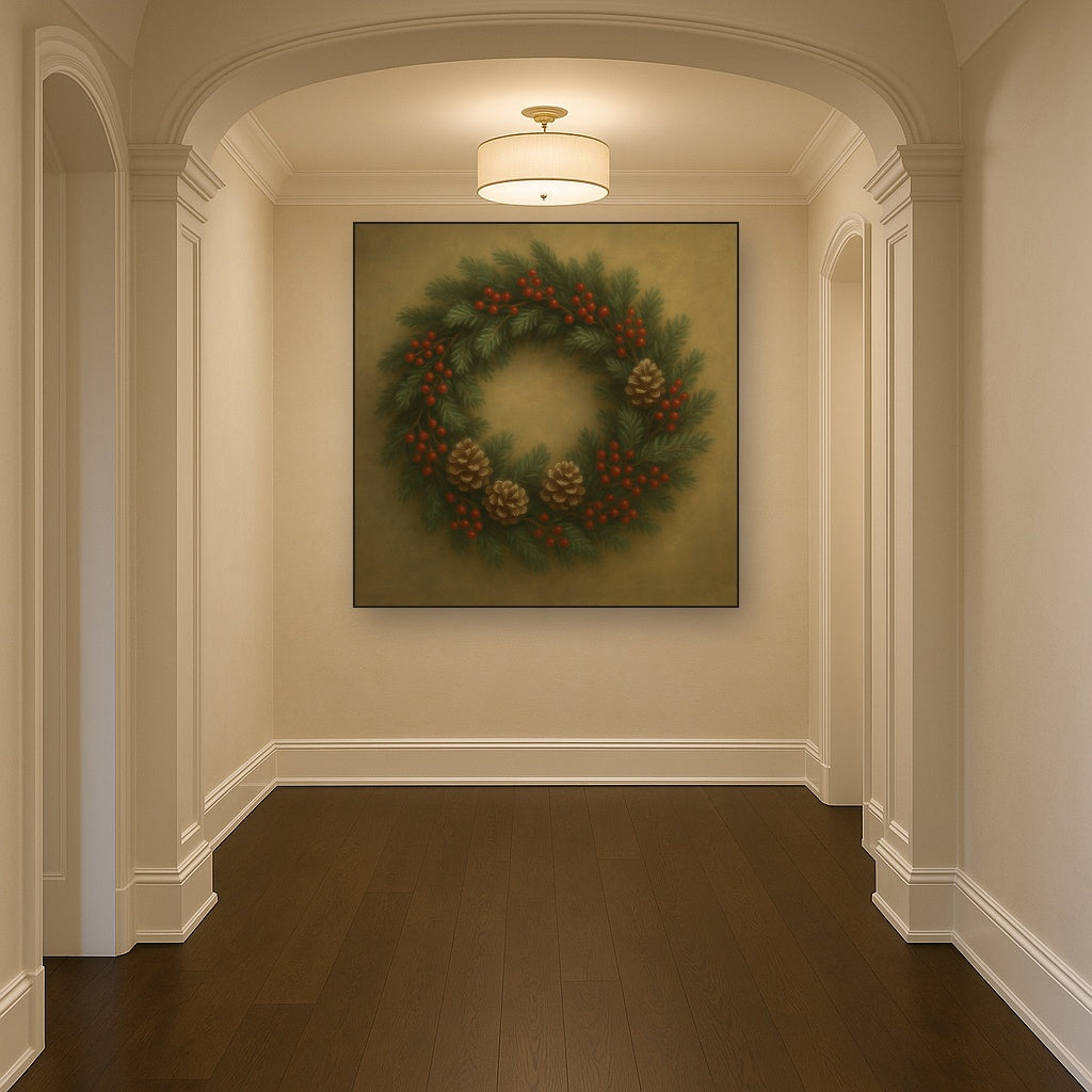 Vintage Holiday Botanical Wreath & Berries No. 6 Oil Painting - View 5