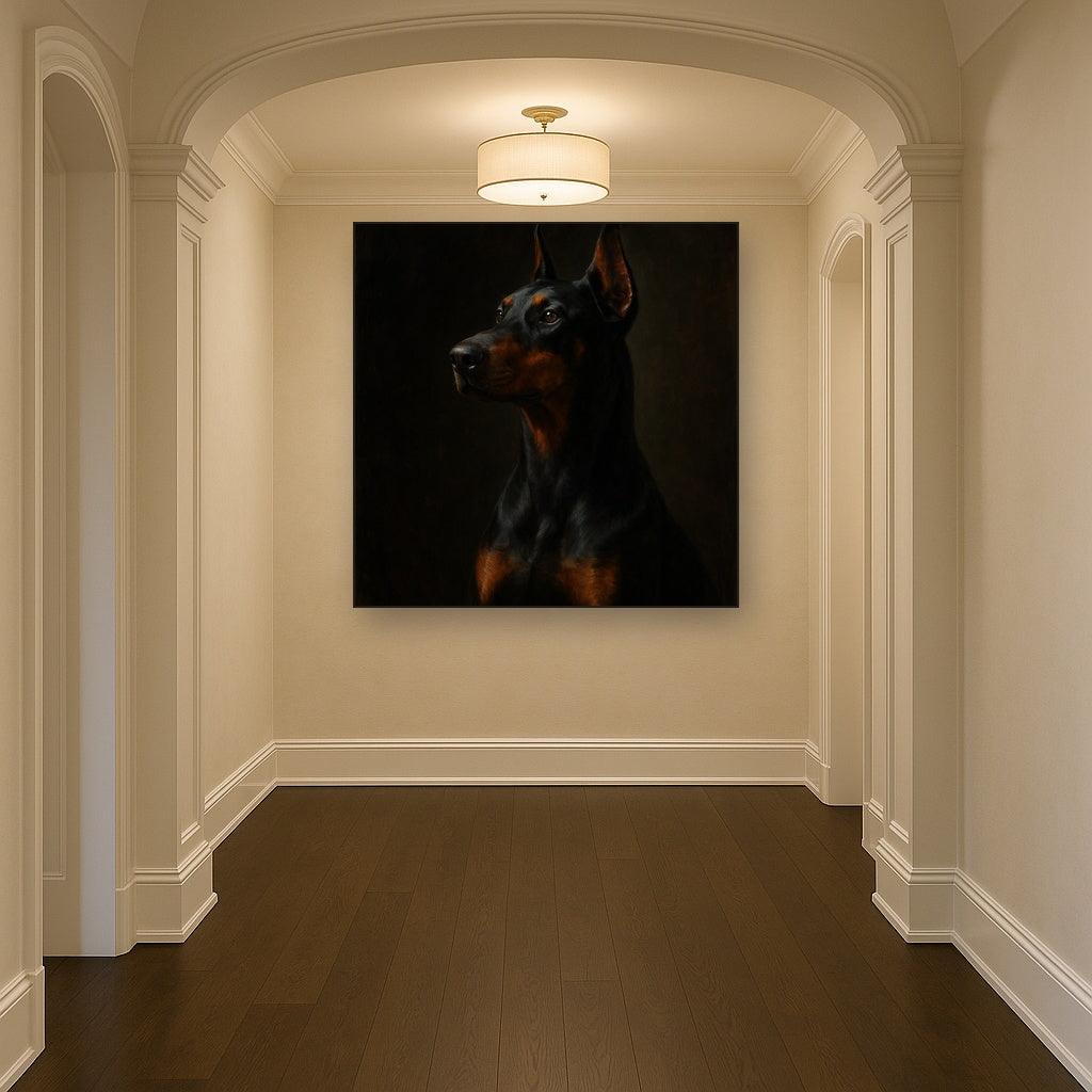Alert Doberman Pinscher in Shadow & Light No. 8 Fine Art Oil Painting - View 5