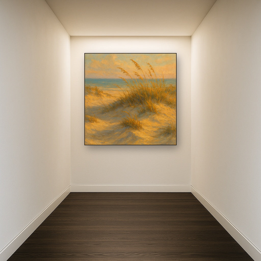 Windswept Coastal Dunes Seascape Oil Painting - Styled in Entryway Hallway