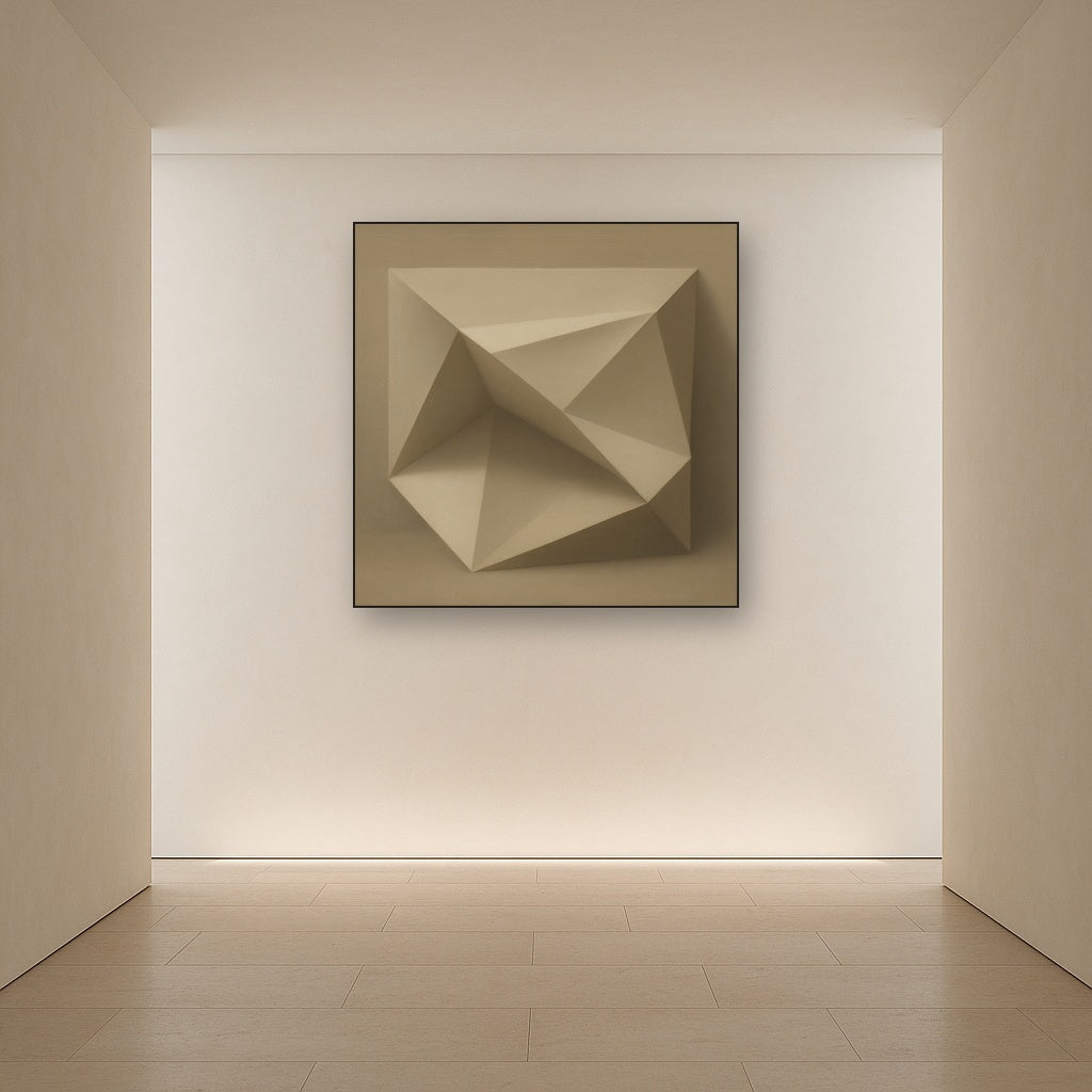 Folded Paper Geometry in Neutral Gradient Shadows No. 4 Oil Painting - View 5