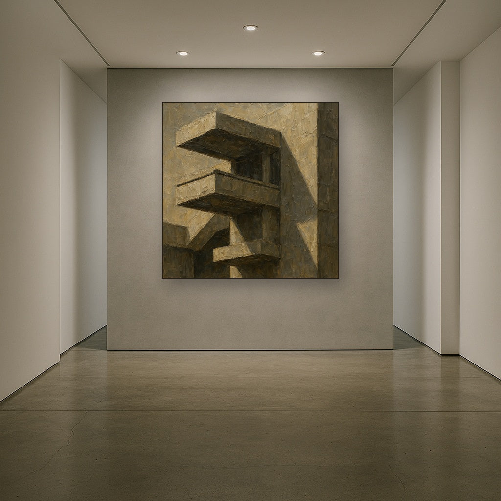 Brutalist Cantilevered Balcony Study No. 7 Oil Painting - Styled in Entryway Hallway