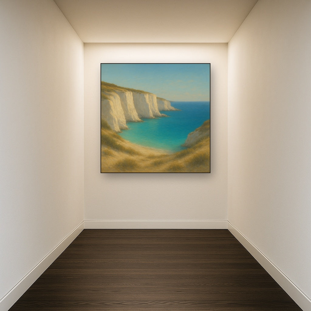 Mediterranean White Cliffs & Turquoise Cove Oil Painting - View 5