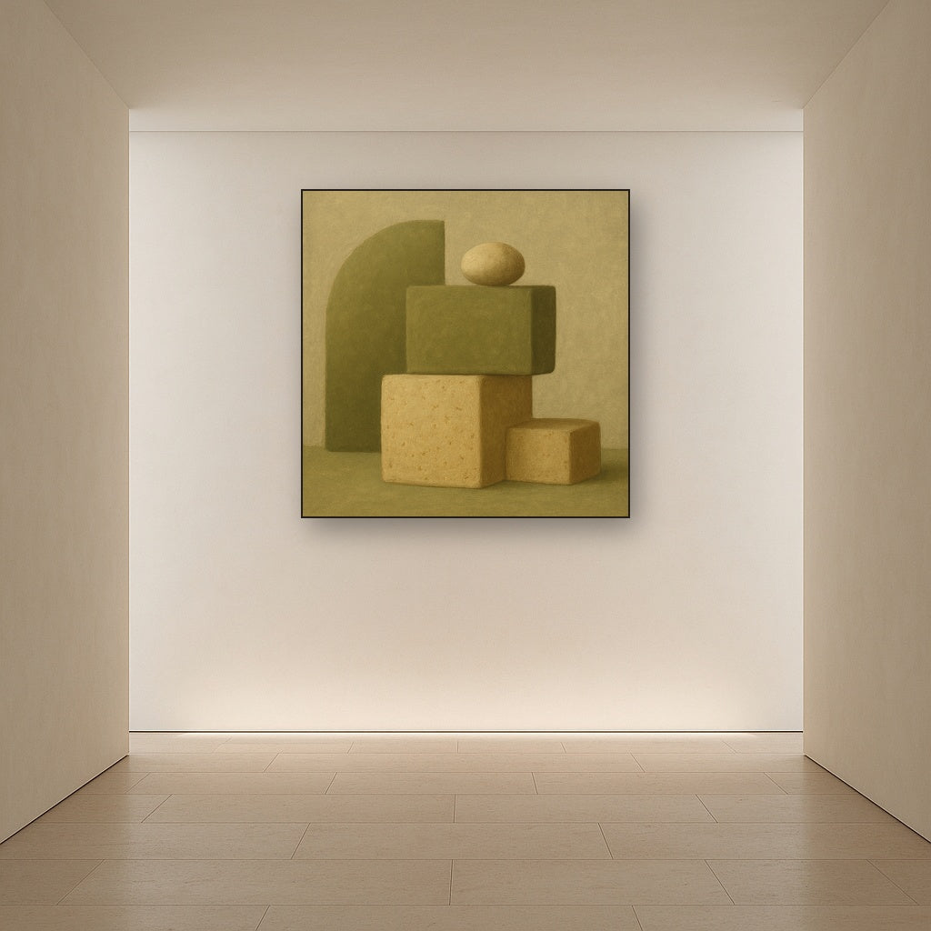 Muted Olive & Sandstone Geometric Balance No. 18 Oil Painting - View 5