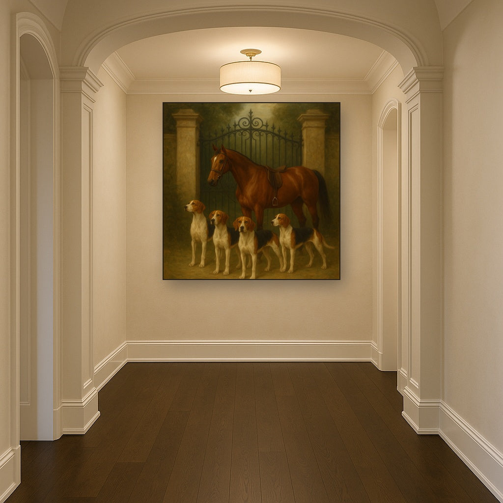 Hunting Hounds & Thoroughbred by Estate Gate No. 12 Oil Painting - View 5