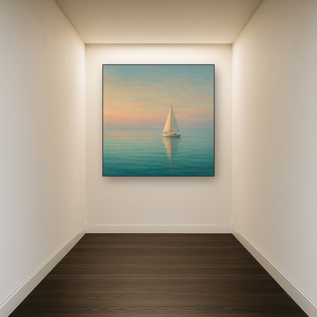 Solitary Sailboat on Vast Glass Horizon No. 3 Fine Art Oil Painting - View 5