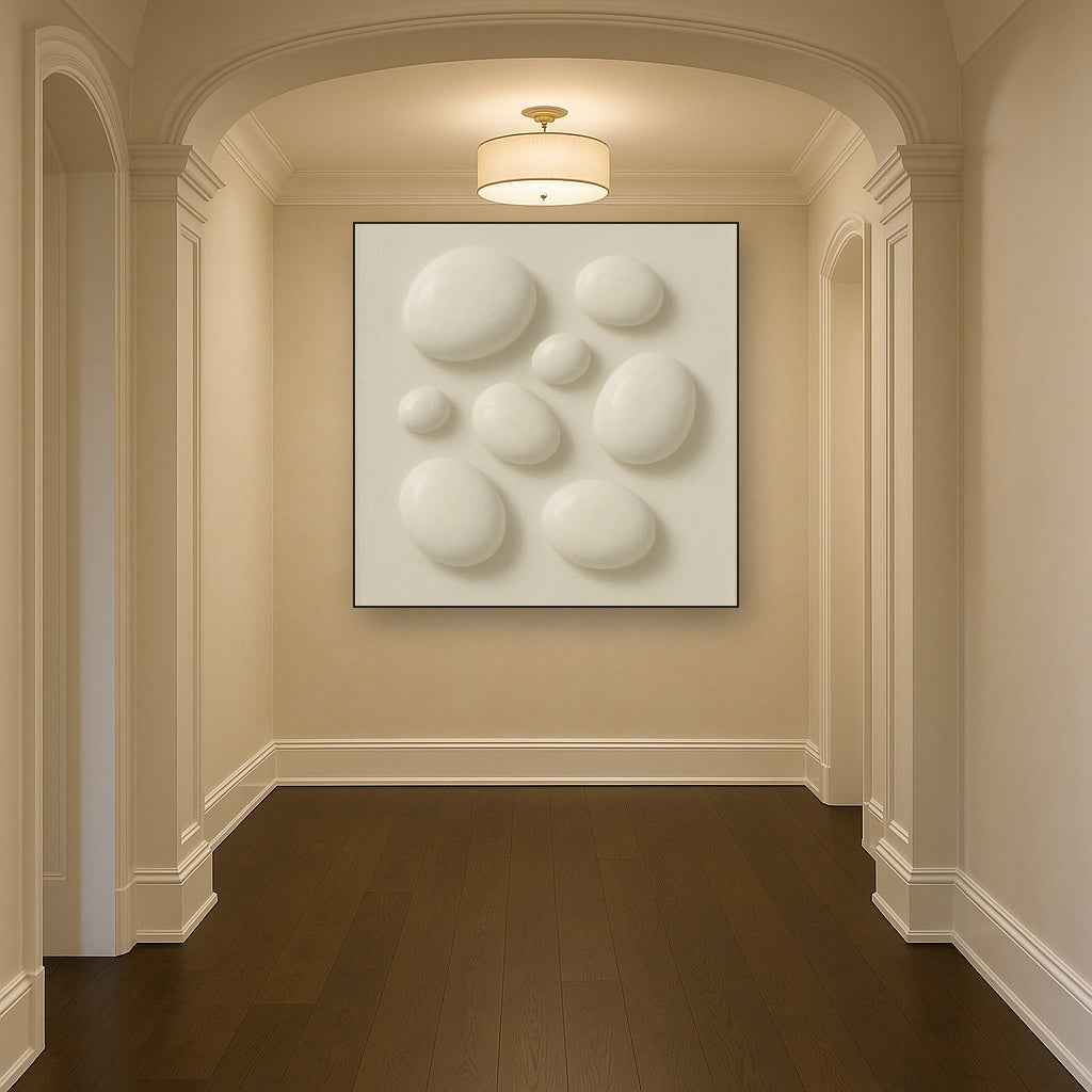 Organic Pebble Relief in White No. 6 - Modern Fine Art Oil Painting - View 5
