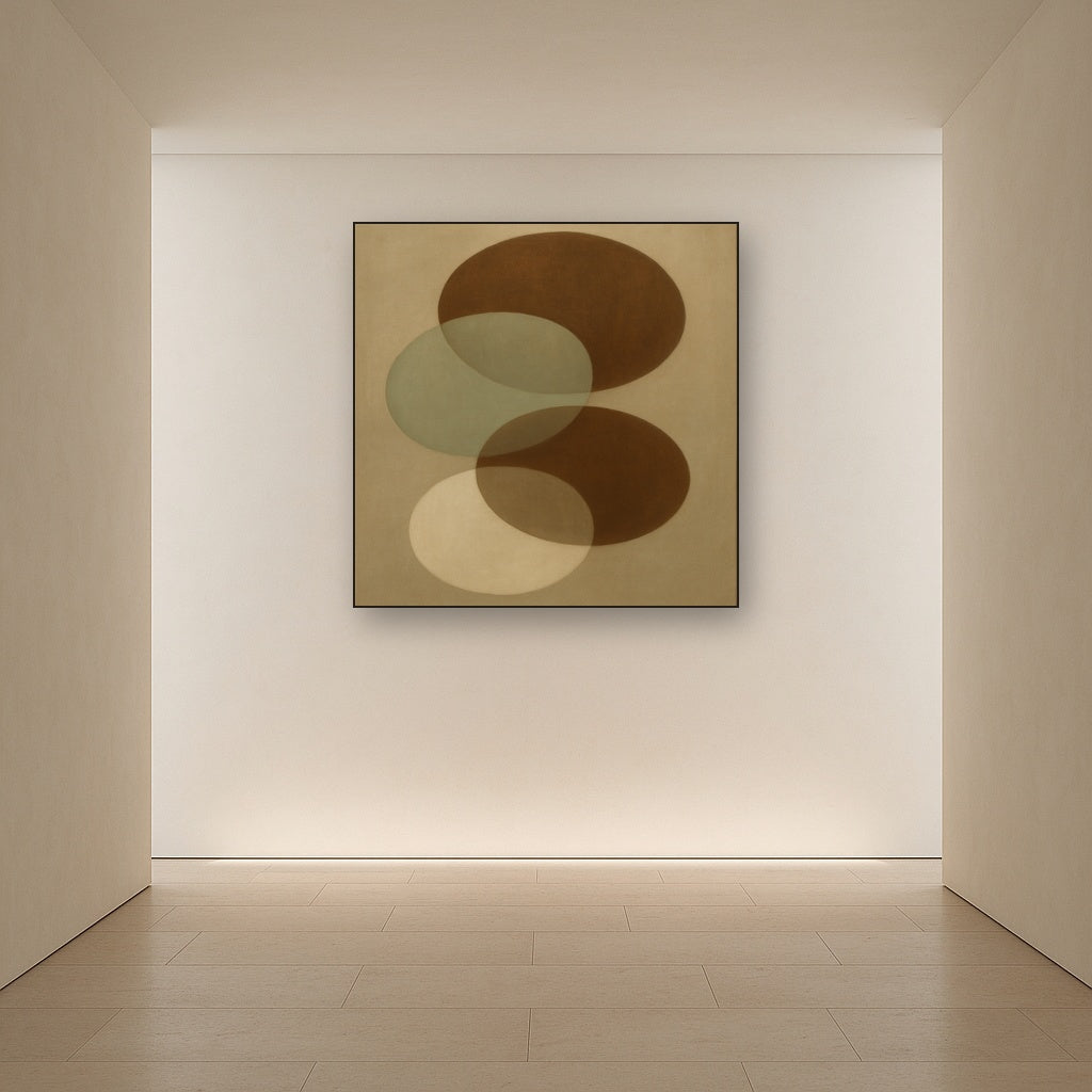 Floating Ellipse Harmony in Walnut & Pale Sage No. 3 Oil Painting - View 5