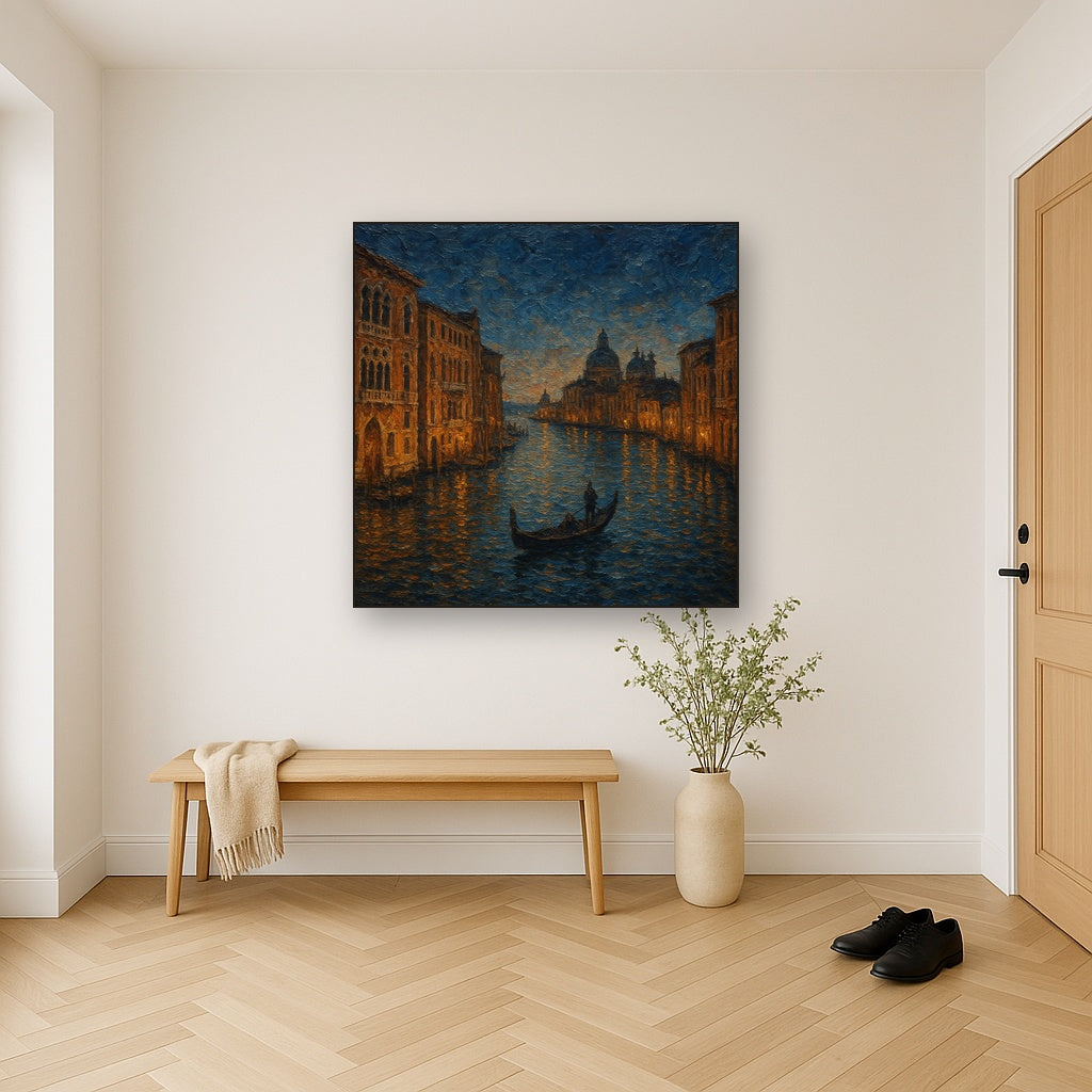 Vintage Venetian Grand Canal at Twilight No. 2 Oil Painting - Styled in Entryway Hallway