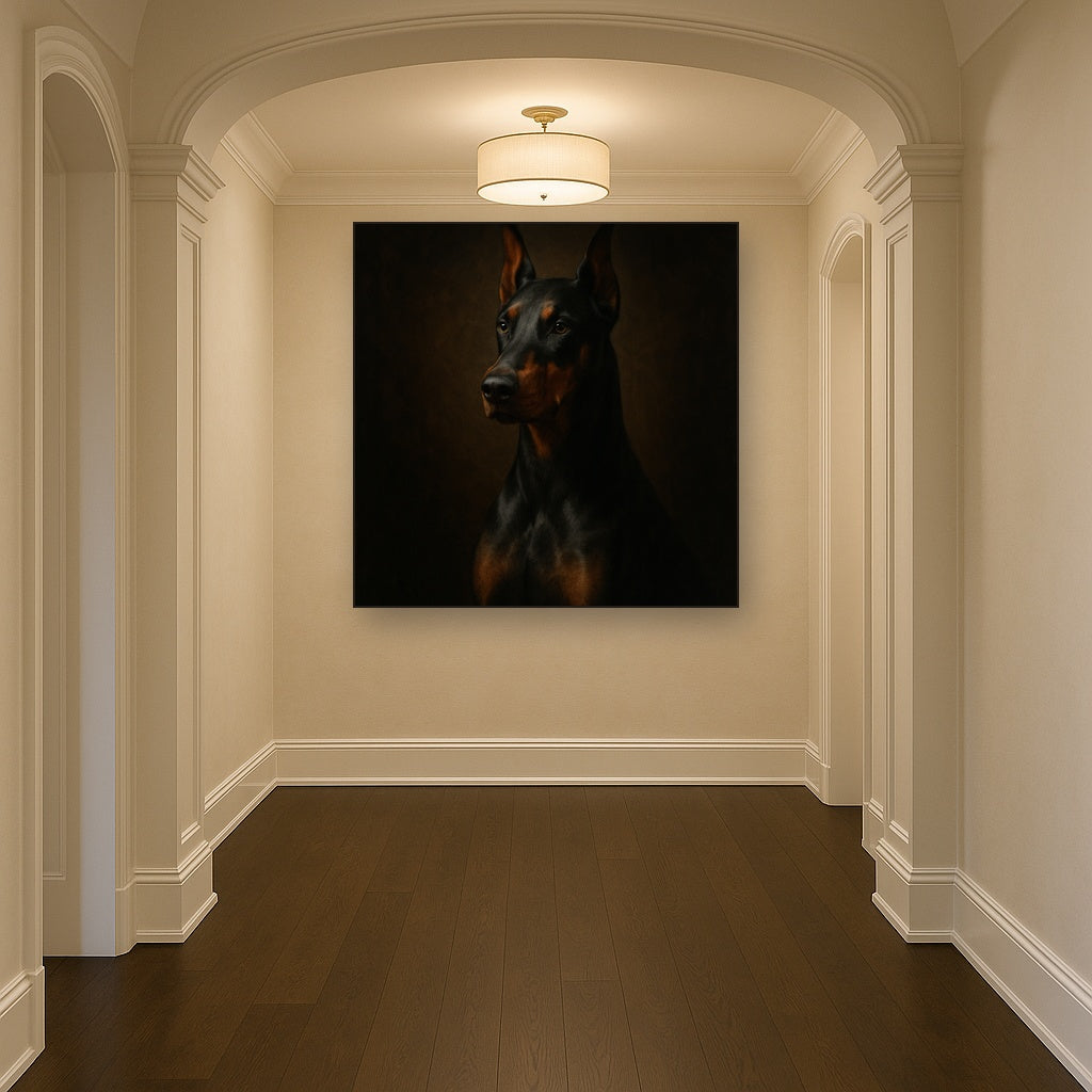 Alert Doberman Pinscher in Shadow & Light No. 15 Fine Art Oil Painting - View 5