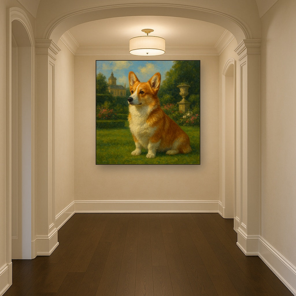 Pembroke Welsh Corgi in Royal English Garden No. 4 Fine Art Oil Painting - View 5
