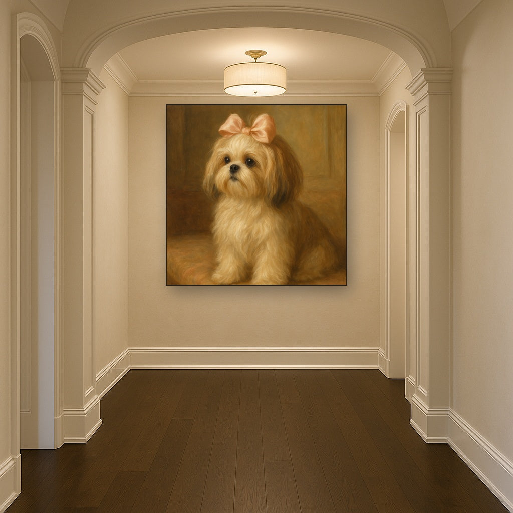Sweet Shih Tzu with Silk Bow in Parlor No. 10 Fine Art Oil Painting - View 5
