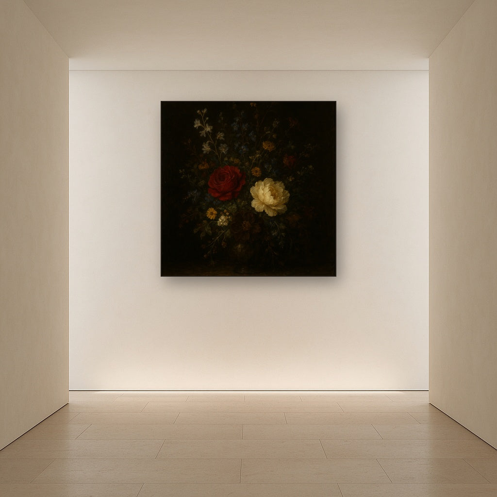 Moody Dutch Master Dark Floral Still Life Fine Art Oil Painting - View 5
