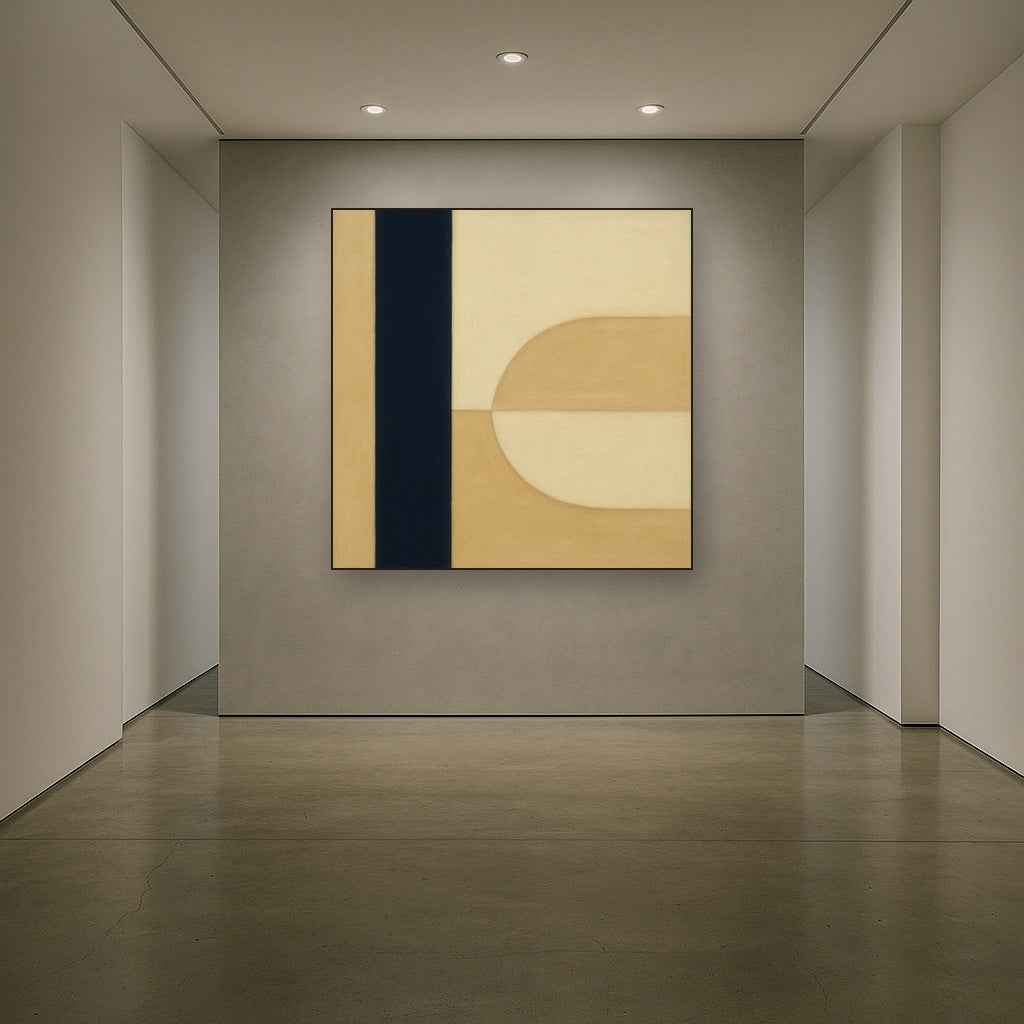 Navy & Warm Beige Geometric Line Balance No. 12 Fine Art Oil Painting - View 5