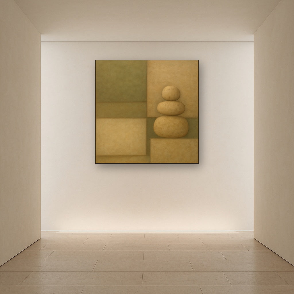Muted Olive & Sandstone Geometric Balance No. 27 Oil Painting - View 5