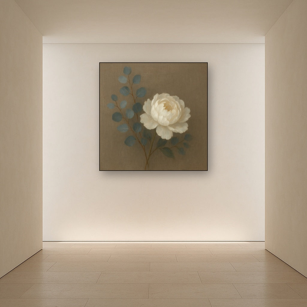 Eucalyptus & White Peony Minimalist Flora No. 4 Fine Art Oil Painting - View 5