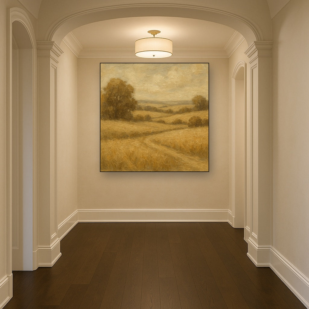 Earthy Linen Plaster Countryside Calm No. 5 Oil Painting - Styled in Entryway Hallway