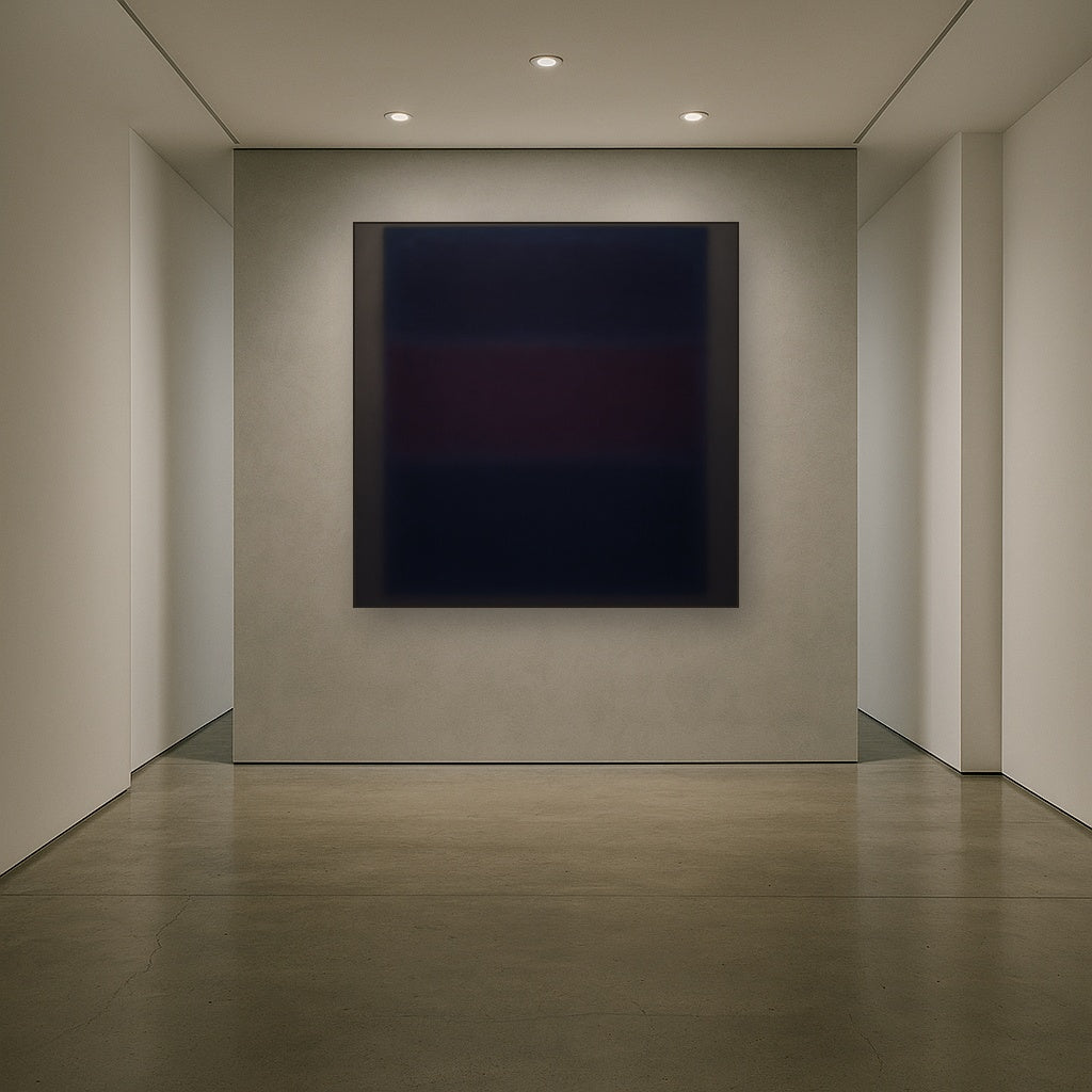 Deep Indigo & Midnight Plum Ambient Field No. 11 Oil Painting Staged in Bright Entryway and Hallway Gallery Wall, Hand Painted Fine Art on Linen