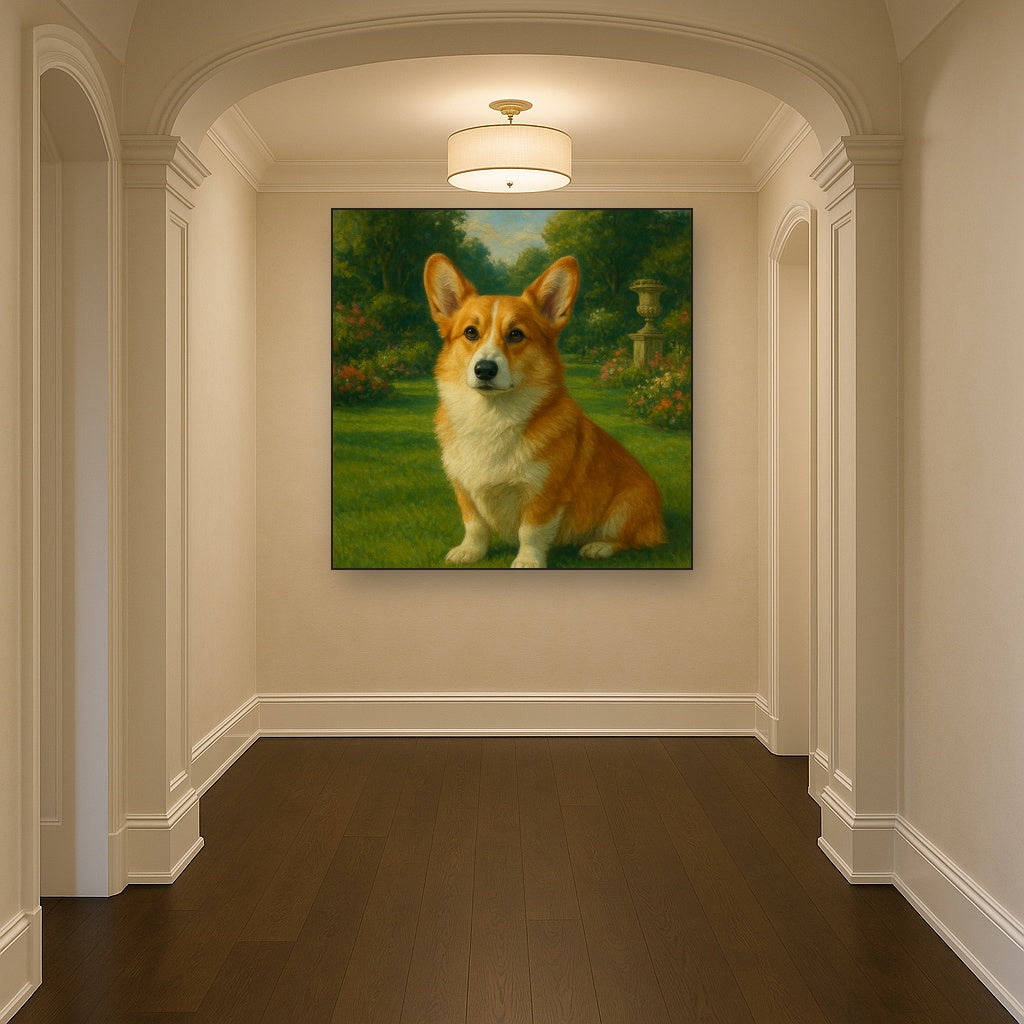 Pembroke Welsh Corgi in Royal English Garden No. 16 Fine Art Oil Painting - View 5