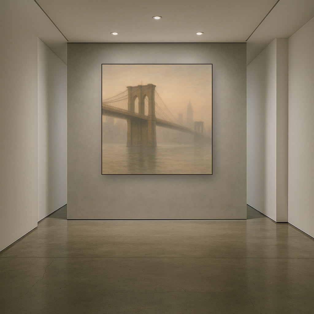 Brooklyn Bridge in Morning River Mist Oil Painting - View 5