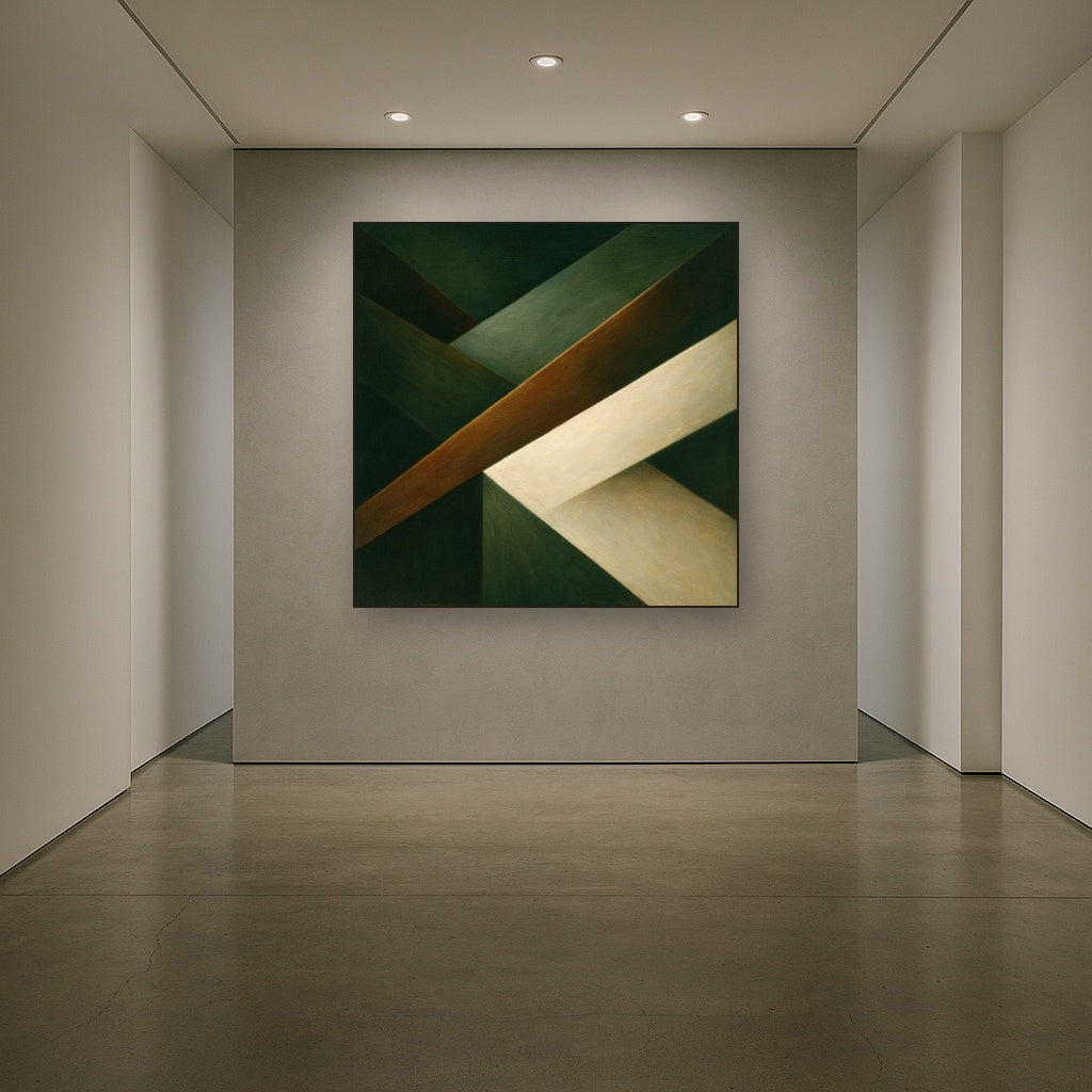 Kinetic Diagonal Planes in Forest & Alabaster No. 11 Fine Art Oil Painting - View 5