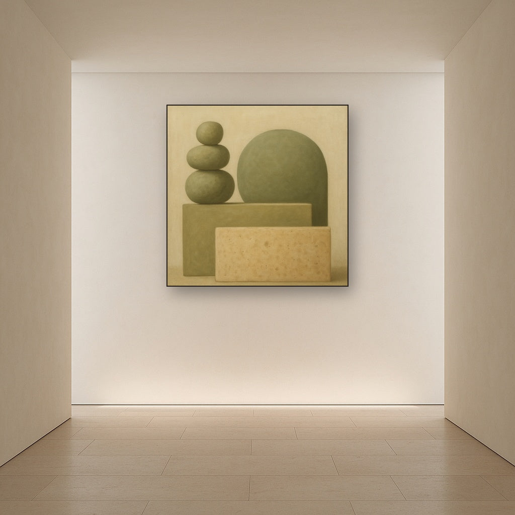Muted Olive & Sandstone Geometric Balance No. 12 Oil Painting - View 5