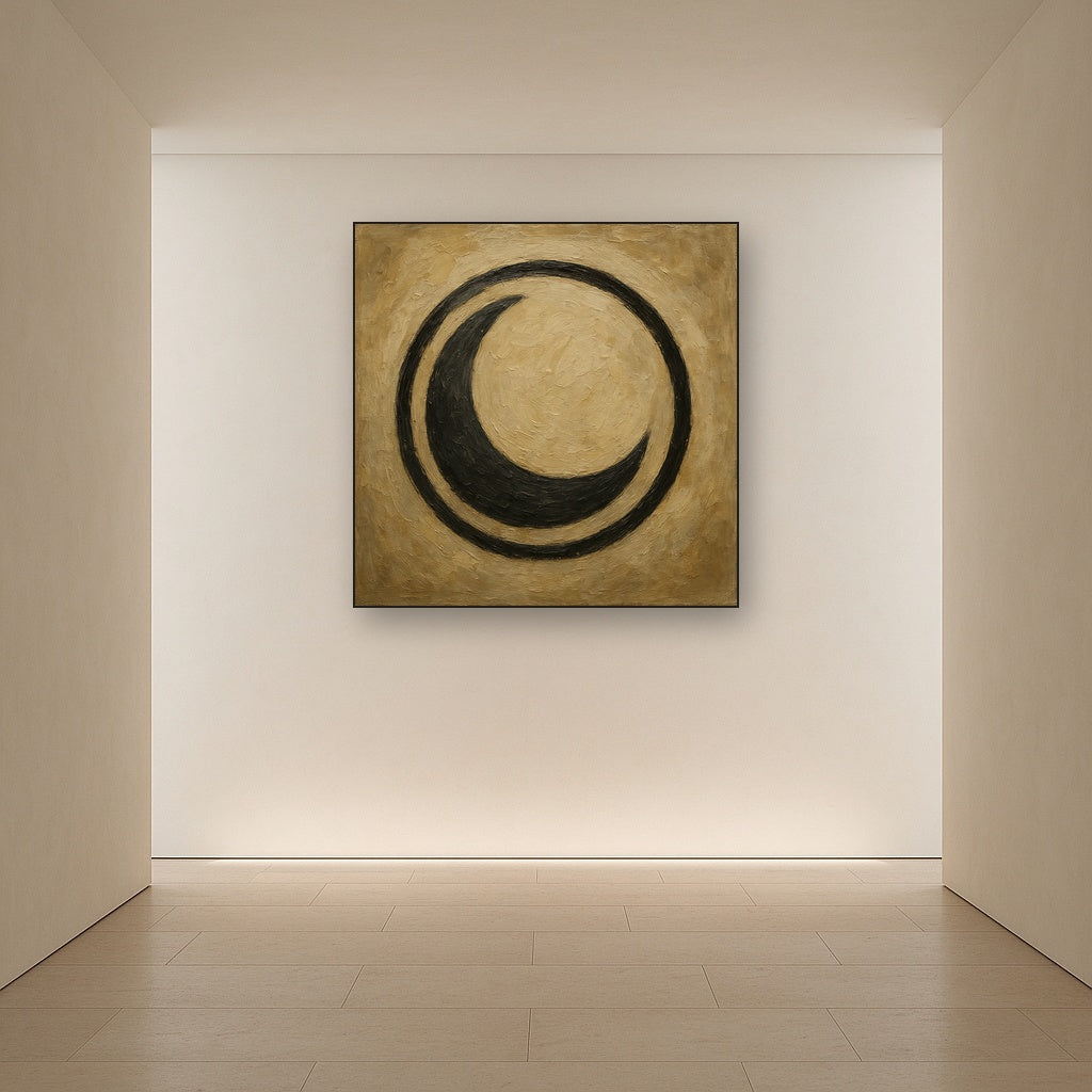 Minimalist Charcoal Crescent Oil Painting - View 5