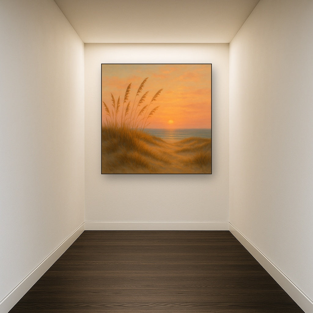Sea Oats on Rolling Coastal Dunes at Sunset No. 15 Oil Painting - View 5