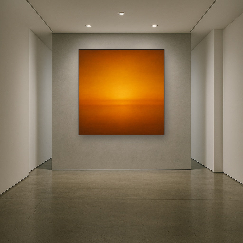 Warm Amber & Raw Sienna Sunset Meditation No. 18 Oil Painting Staged in Bright Entryway and Hallway Gallery Wall, Hand Painted Fine Art on Linen