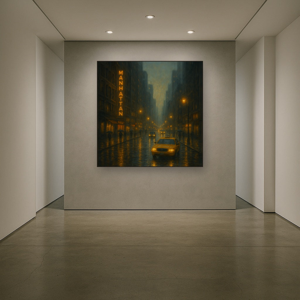 Rain-Drenched Manhattan Avenue Lights No. 28 Oil Painting - View 5