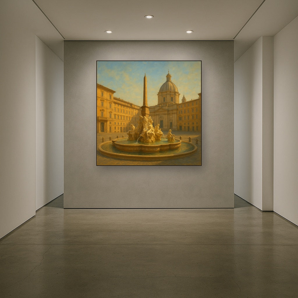 Rome Piazza Fountain in Morning Sunlight No. 17 Oil Painting - View 5