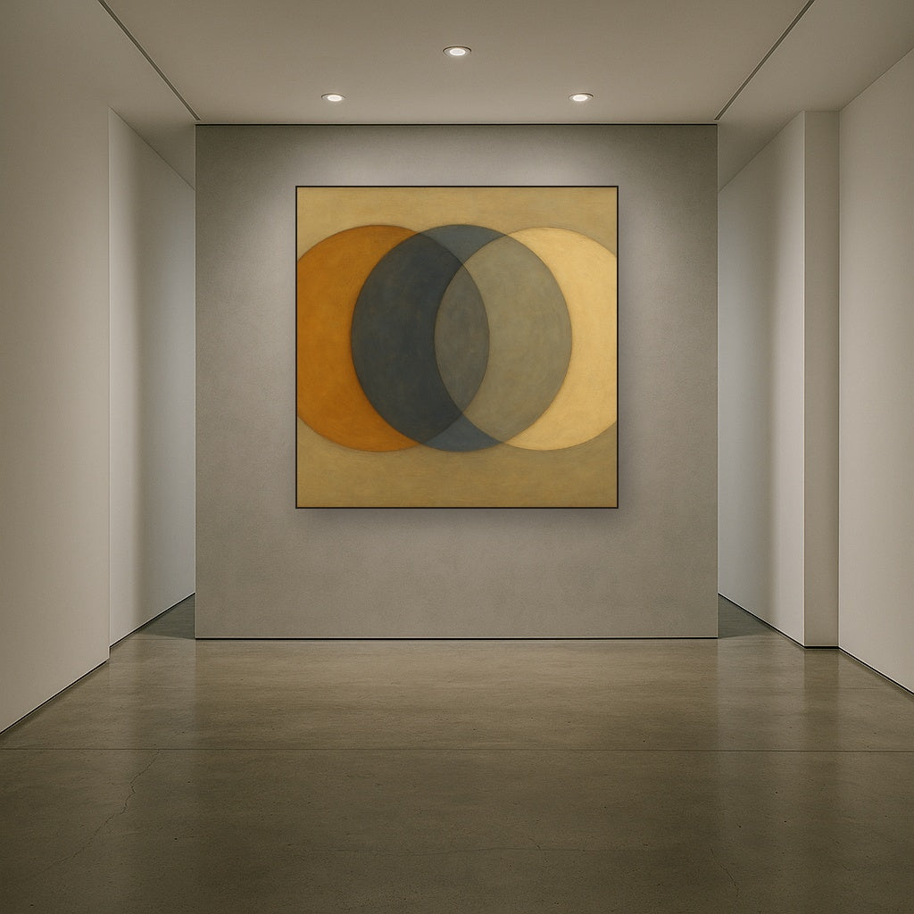 Intersecting Discs in Burnished Ochre & Slate No. 14 Fine Art Oil Painting - View 5