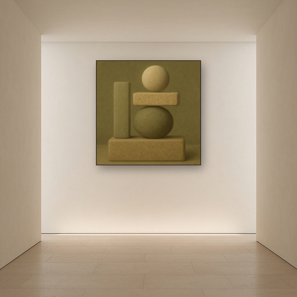 Muted Olive & Sandstone Geometric Balance No. 23 Oil Painting - View 5