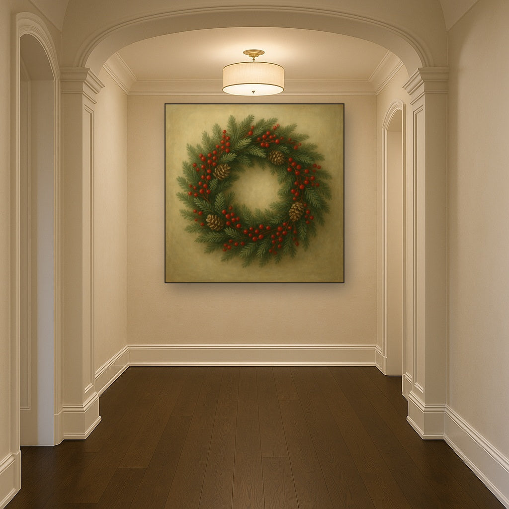 Vintage Holiday Botanical Wreath & Berries No. 10 Oil Painting - View 5