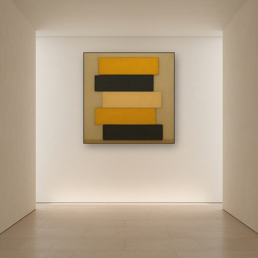 Stacked Horizon Blocks in Mustard & Charcoal No. 10 Oil Painting - View 5