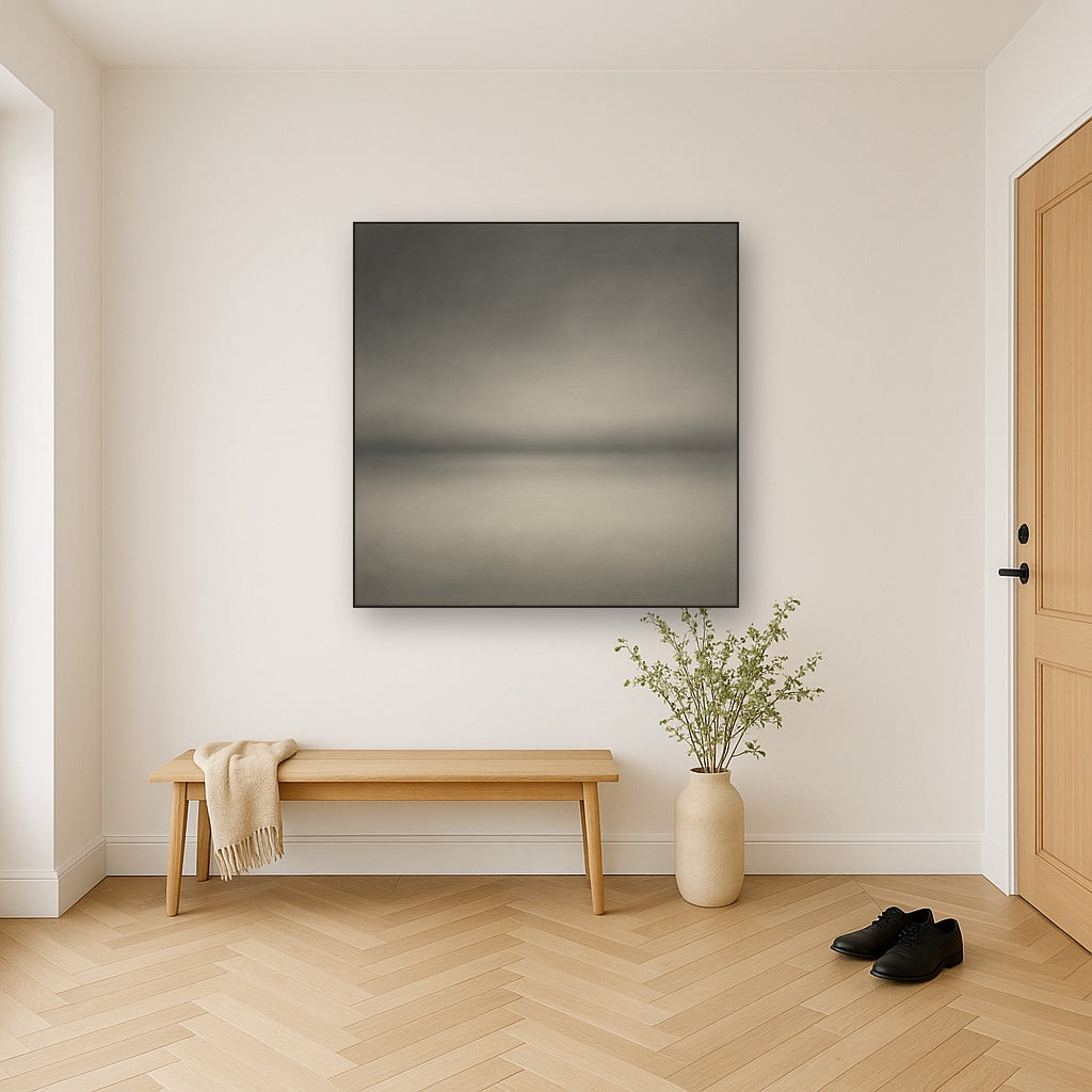 Monochrome Charcoal Drift & Soft Sfumato Horizon No. 2 Oil Painting - View 5