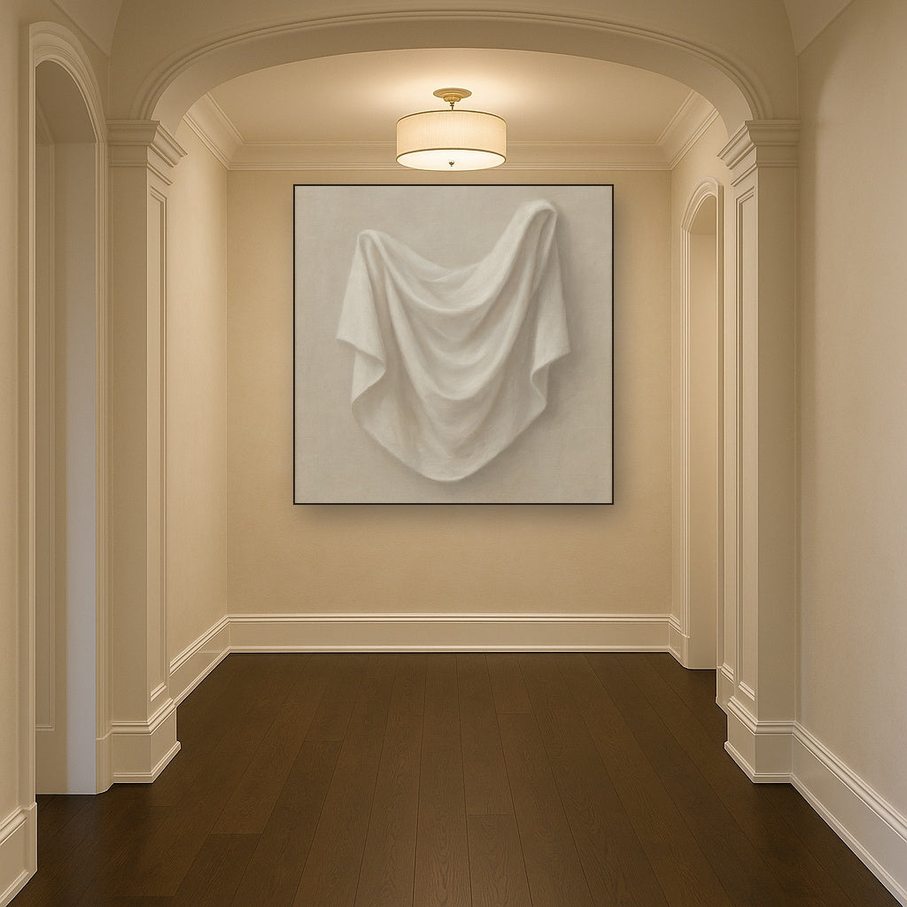 Alabaster Linen Texture Fold No. 4 - Modern Fine Art Oil Painting - View 5