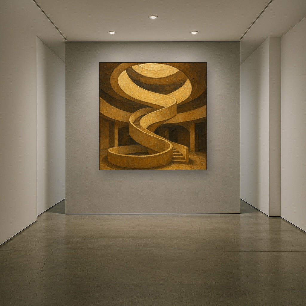 Travertine Spiral Atrium Perspective No. 6 Oil Painting - Styled in Entryway Hallway