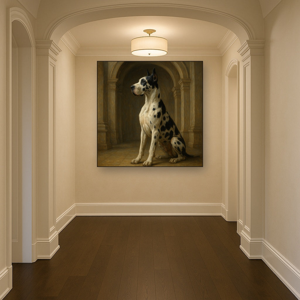 Regal Great Dane in Grand Architectural Hall No. 15 Fine Art Oil Painting - View 5