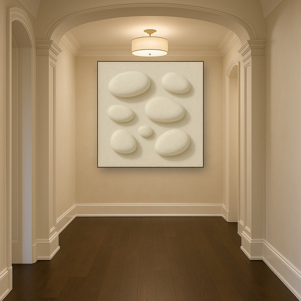 Organic Pebble Relief in White No. 6 - Modern Fine Art Oil Painting - View 5