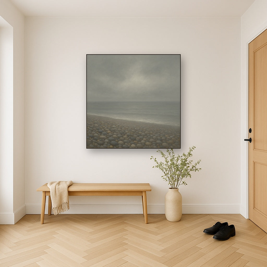 Overcast Coastal Fog & Wet Pebble Shingle No. 2 Oil Painting - View 5