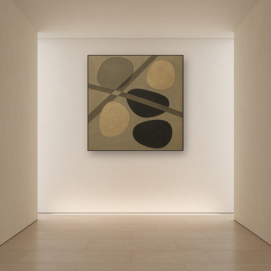 Organic Pebble Contours & Slanted Lines No. 25 Oil Painting Staged in Bright Entryway and Hallway Gallery Wall, Hand Painted Fine Art on Linen