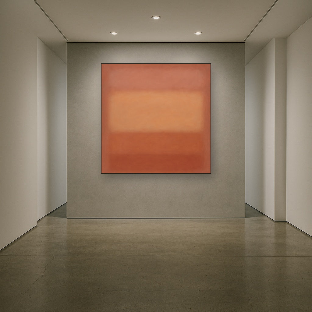 Blush Rose & Dusky Terracotta Ambient Glow No. 27 Oil Painting Staged in Bright Entryway and Hallway Gallery Wall, Hand Painted Fine Art on Linen