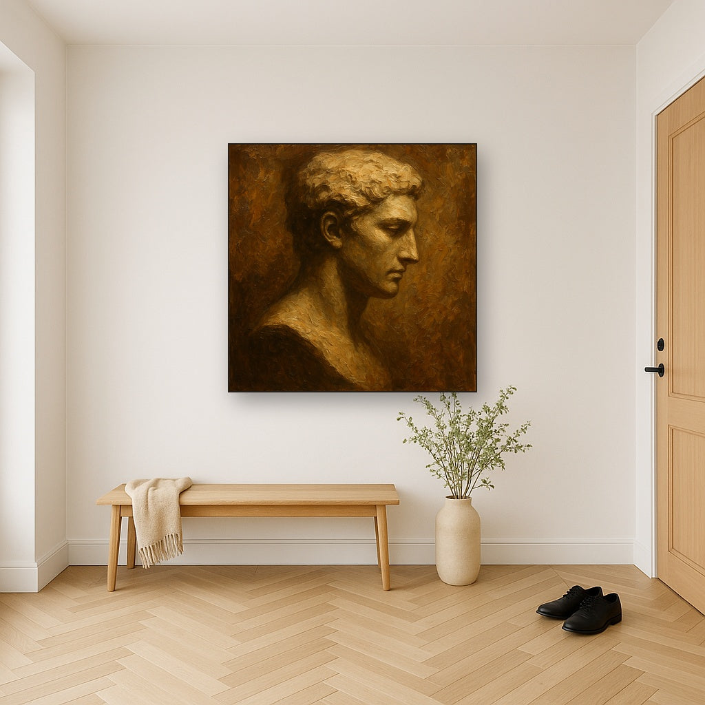 Classical Profile in Light Figurative Oil Painting - Styled in Entryway Hallway