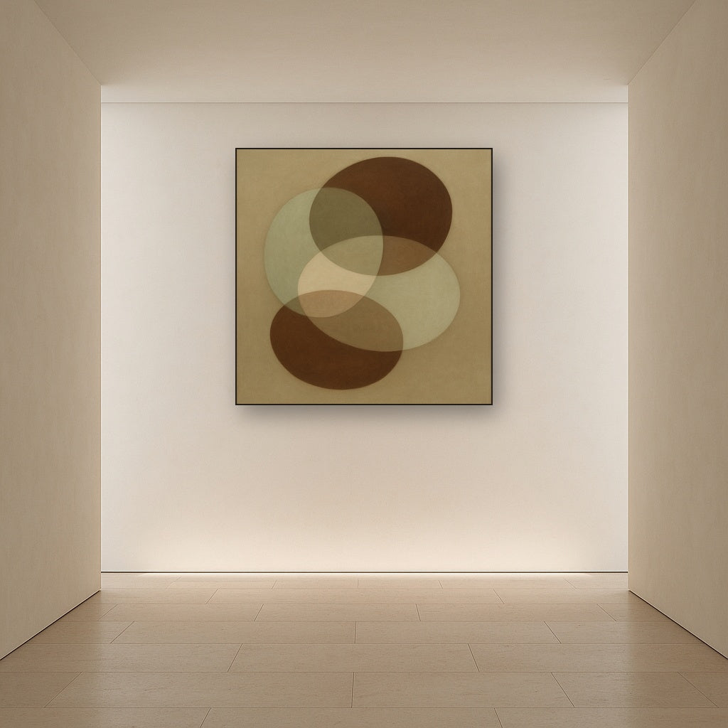 Floating Ellipse Harmony in Walnut & Pale Sage No. 18 Oil Painting - View 5