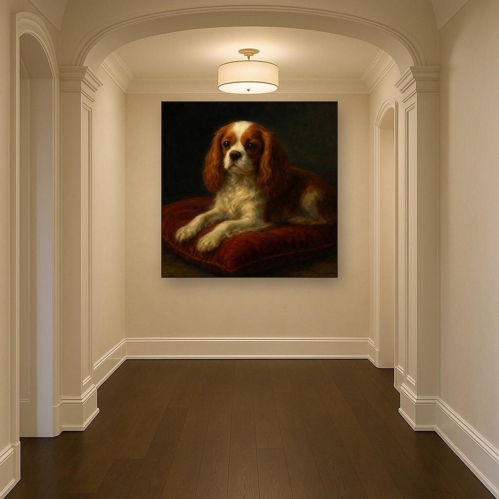 Cavalier King Charles Spaniel on Velvet Cushion No. 9 Fine Art Oil Painting - View 5